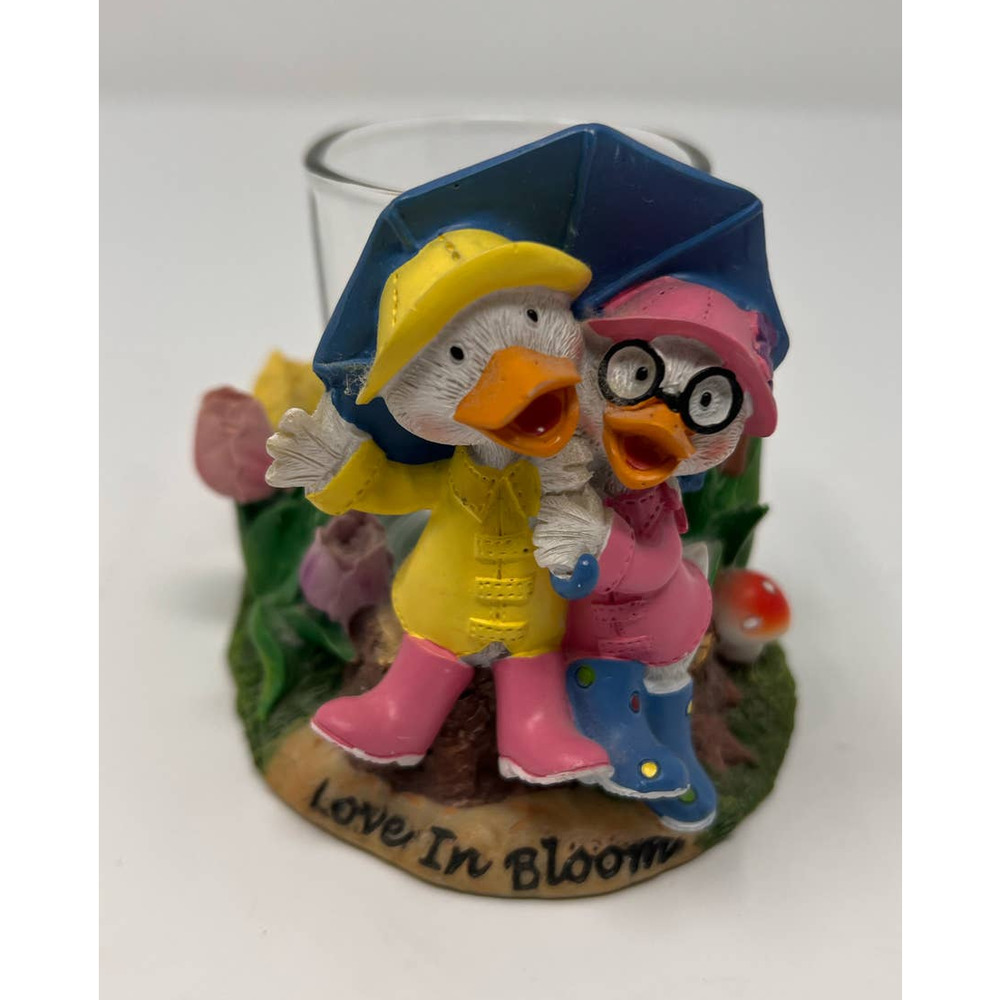 Yankee Candle Votive Holder Rainy Days Ducks Love in Bloom 3 1/2" Tall‎